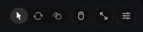 Six small round buttons at the top right of the viewport: Sculpt, Orbit, and Pan grouped together, then navigation settings, Frame All, and Appearance.